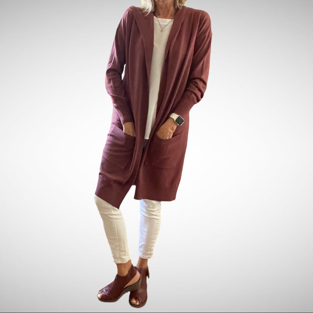 Luna Ivy Burgundy Knit Hooded Cardi S